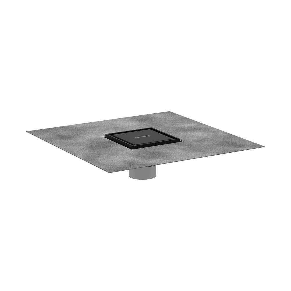 Hansgrohe - RainDrain Brilliance Point Drain Set 4''x 4'' Trim Tileable Rear Cover and Rough in Matte Black - Matte Black