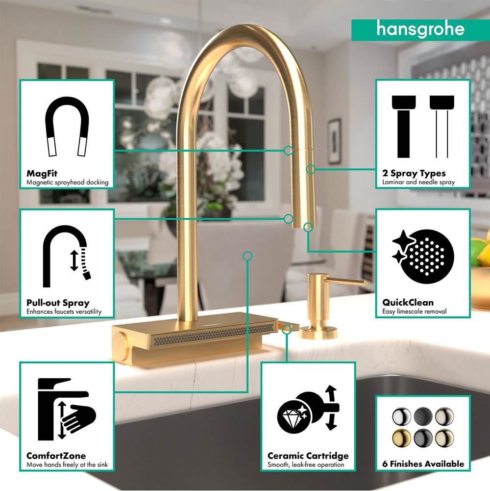 Aquno Select HighArc Kitchen Faucet, 3-Spray Pull-Down, 1.75 GPM in Chrome