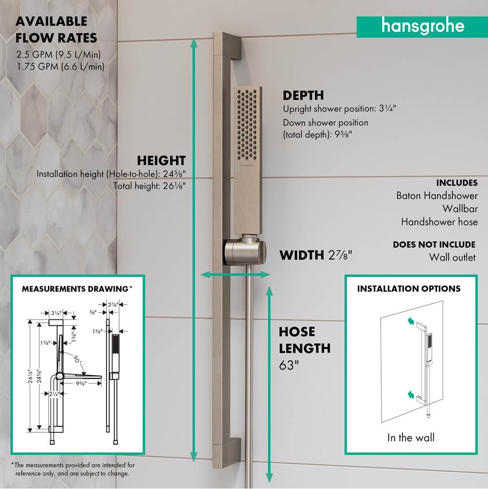 Pulsify E Wallbar Set 100 1-Jet 24'', 2.5 GPM in Chrome