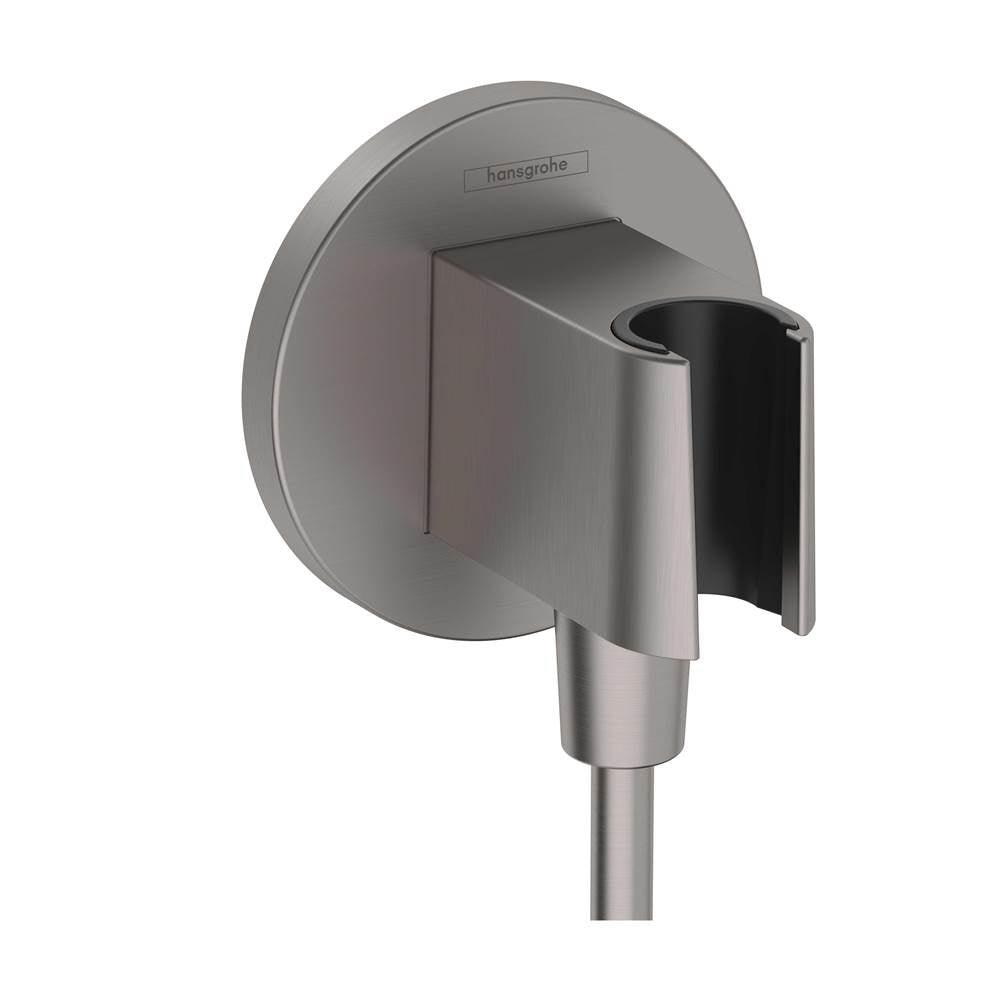 Hansgrohe - FixFit S Wall Outlet with Handshower Holder in Brushed Black Chrome - Brushed Black Chrome