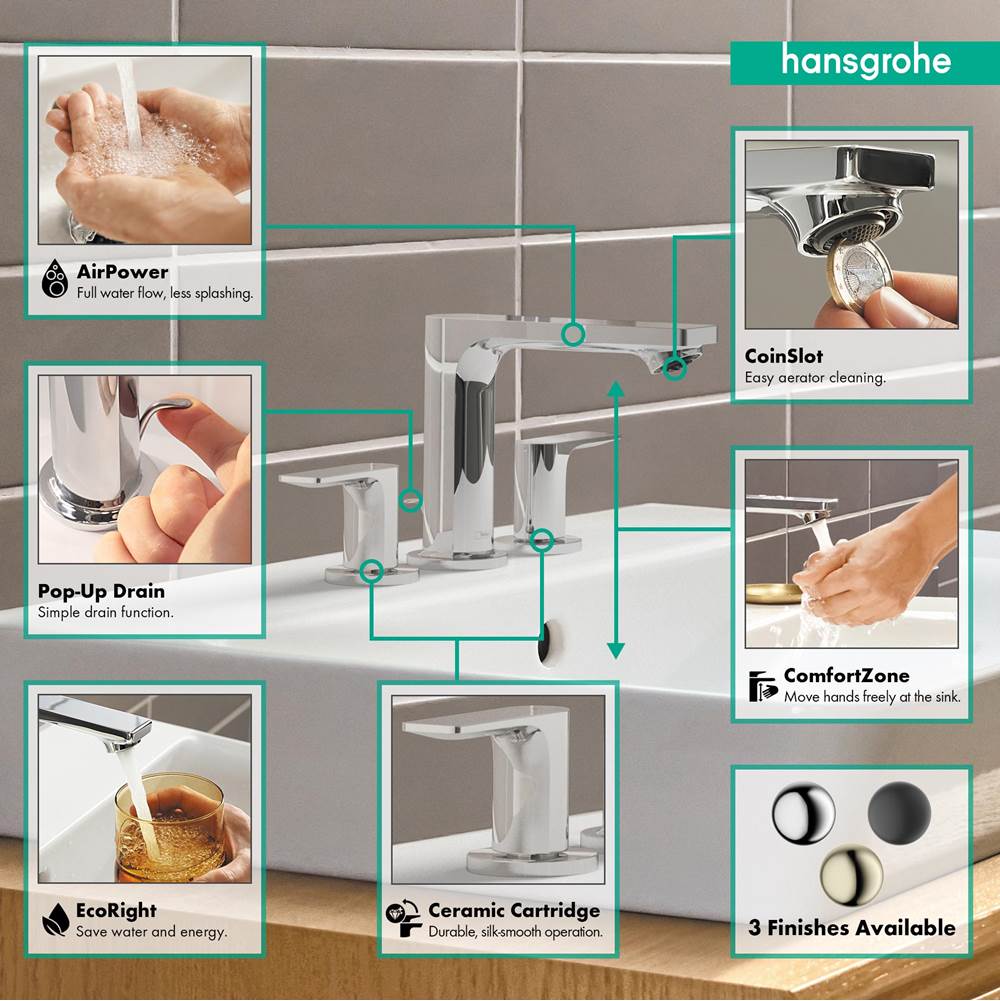 Rebris E Widespread Faucet 110 with Pop-Up Drain, 1.2 GPM in Chrome