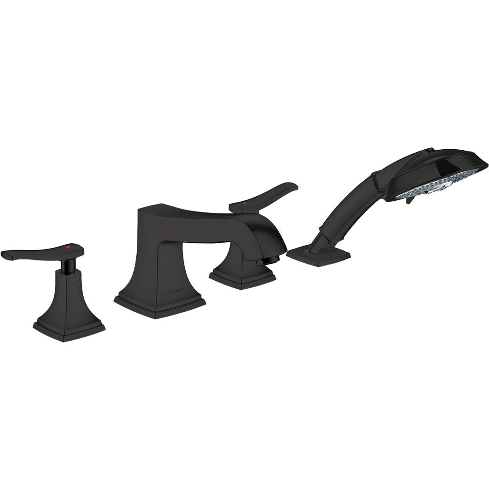 Hansgrohe - Metropol Classic 4-Hole Roman Tub Set Trim with Lever Handles and 1.8 GPM Handshower in Matte Black - Matte Black