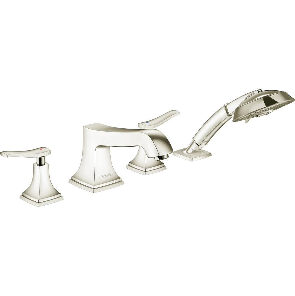 Hansgrohe - Metropol Classic 4-Hole Roman Tub Set Trim with Lever Handles and 1.8 GPM Handshower in Polished Nickel - Polished Nickel