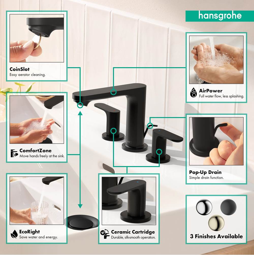 Rebris S Widespread Faucet 110 with Pop-Up Drain, 1.2 GPM in Chrome