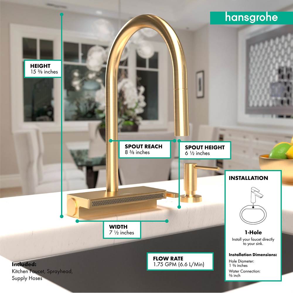 Aquno Select HighArc Kitchen Faucet, 3-Spray Pull-Down, 1.75 GPM in Chrome