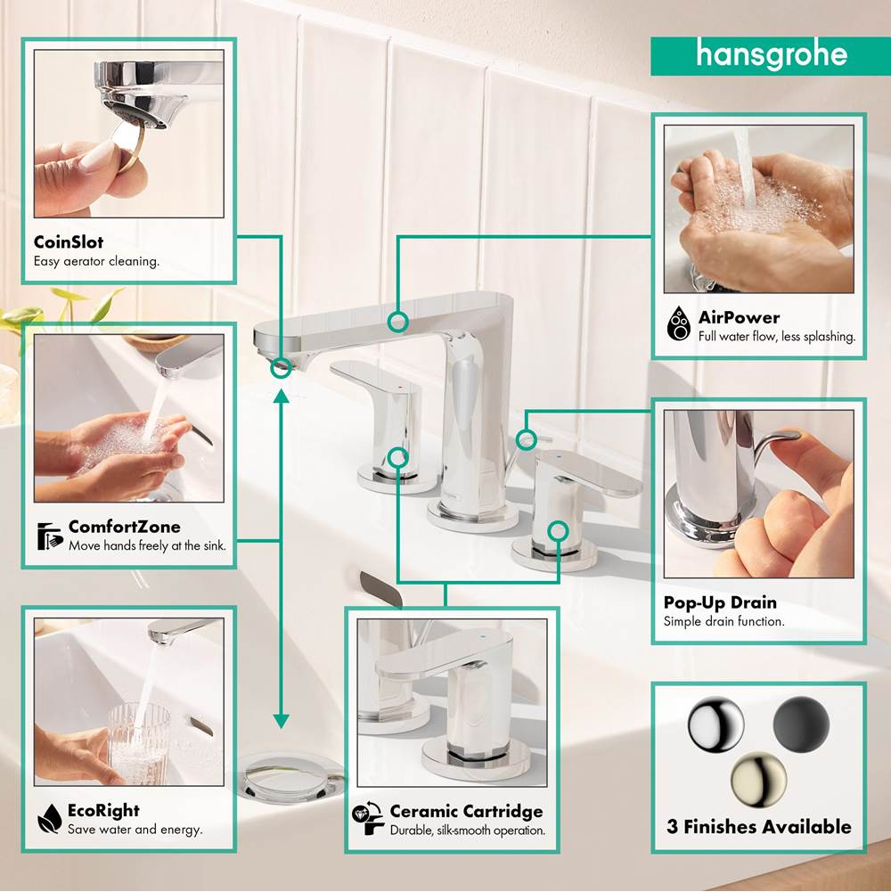 Rebris S Widespread Faucet 110 with Pop-Up Drain, 1.2 GPM in Chrome