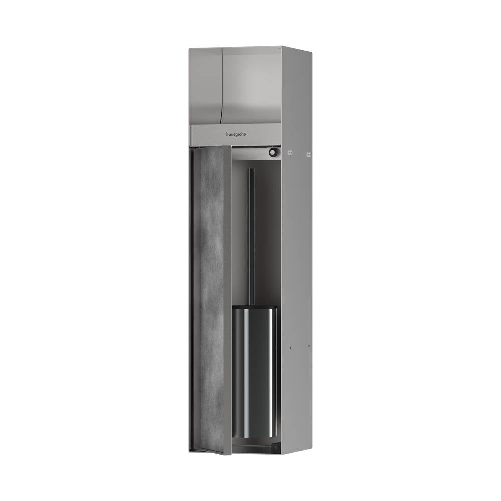 Hansgrohe - XtraStoris Rock Recessed Toilet Brush Holder with Toilet Paper Holder & Tileable Door in Brushed Stainless Steel - Brushed Stainless Steel