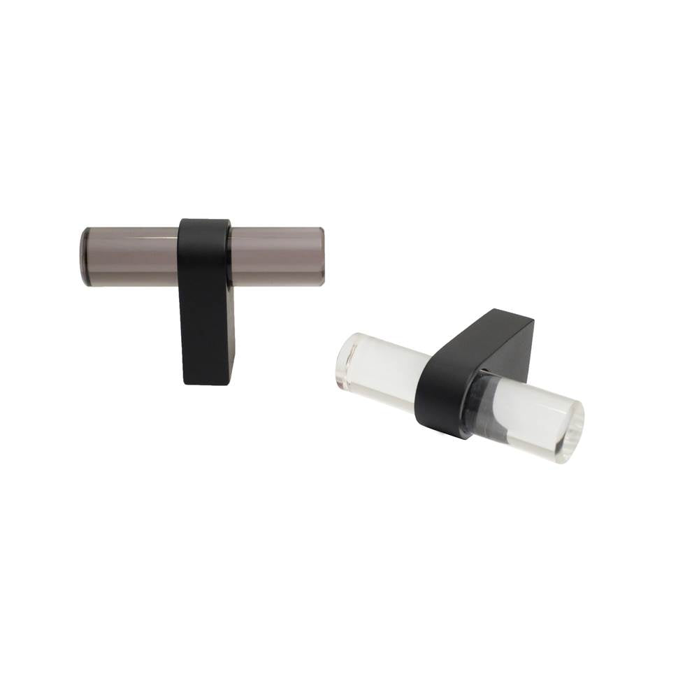Clarity 2 in (51 mm) Length Smoke Acrylic, Matte Black Cabinet T-Knob