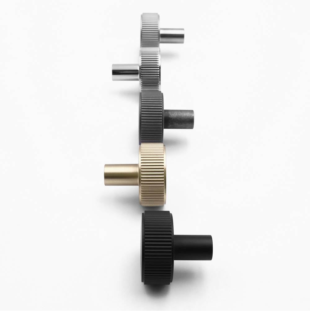 Ribbed 1-3/8 in (35 mm) Width Matte Black Cabinet Knob