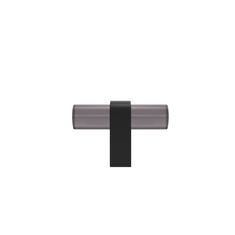 Hapny - Clarity 2 in (51 mm) Length Smoke Acrylic, Matte Black Cabinet T-Knob - Smoke Acrylic,Matte Black