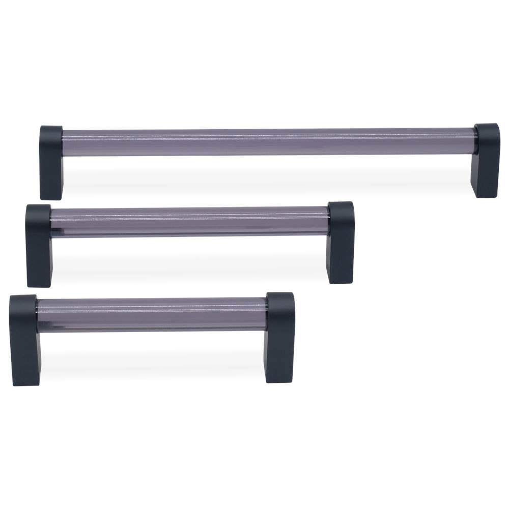 Clarity 3-3/4 in (96 mm) Center to Center Smoke Acrylic, Matte Black Cabinet Pull