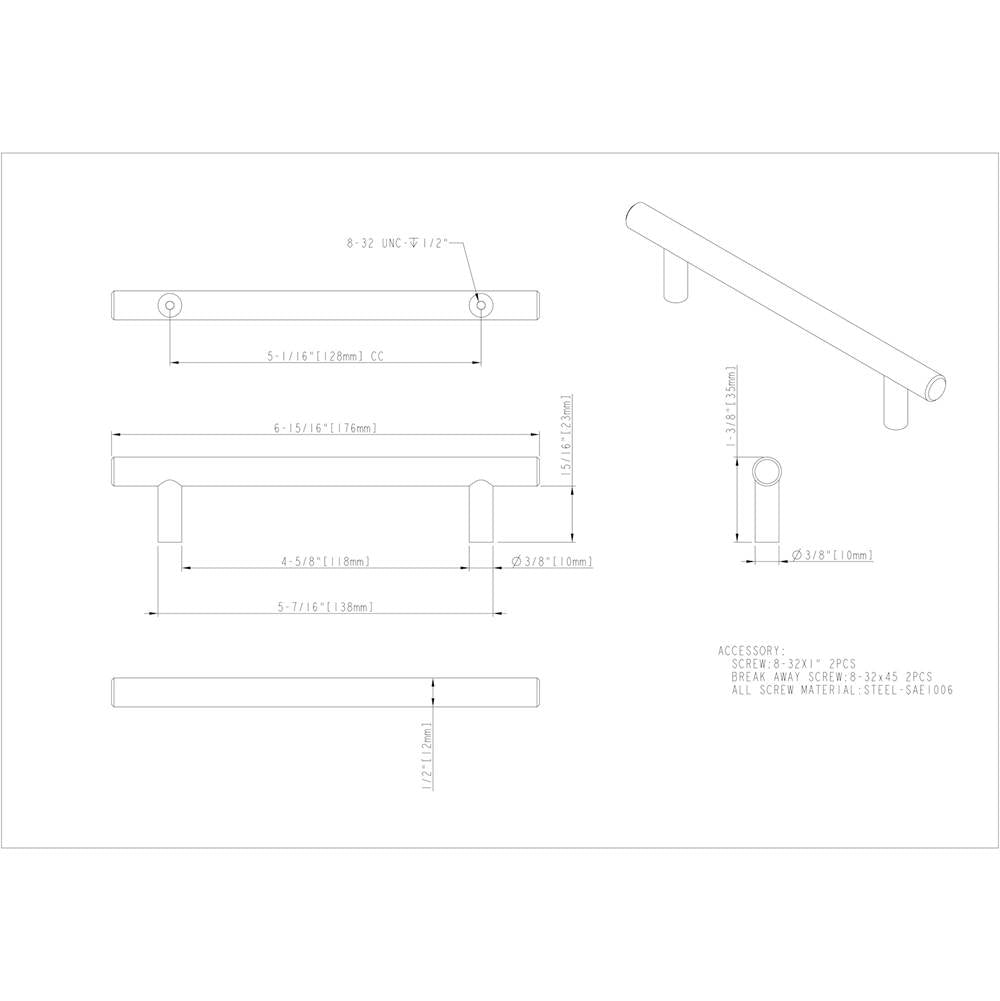 128 mm Center-to-Center Brushed Gold Naples Cabinet Bar Pull