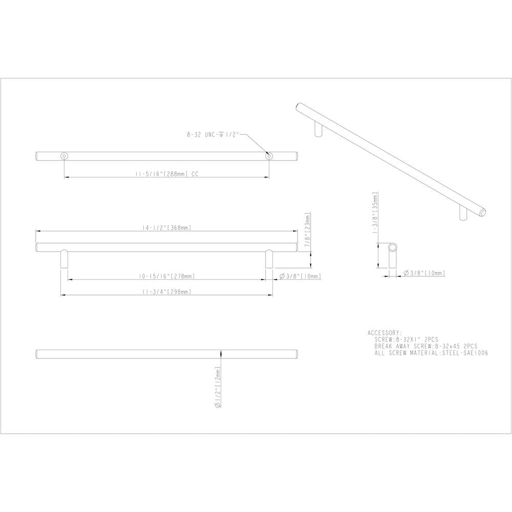288 mm Center-to-Center Brushed Gold Naples Cabinet Bar Pull