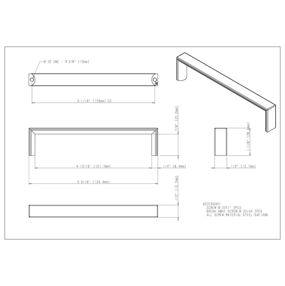 128 mm Center-to-Center Brushed Gold Walker 2 Cabinet Pull