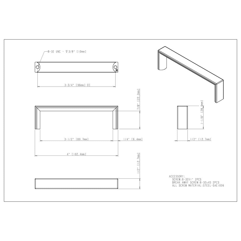 96 mm Center-to-Center Brushed Gold Walker 2 Cabinet Pull