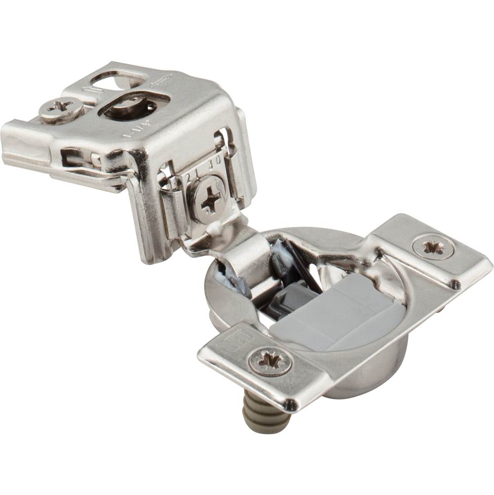 Hardware Resources - 105degree 1-1/4'' Overlay Heavy Duty DURA-CLOSE Soft-close Compact Hinge with 2 Cleats and Press-in 8mm Dowels. - Nickel