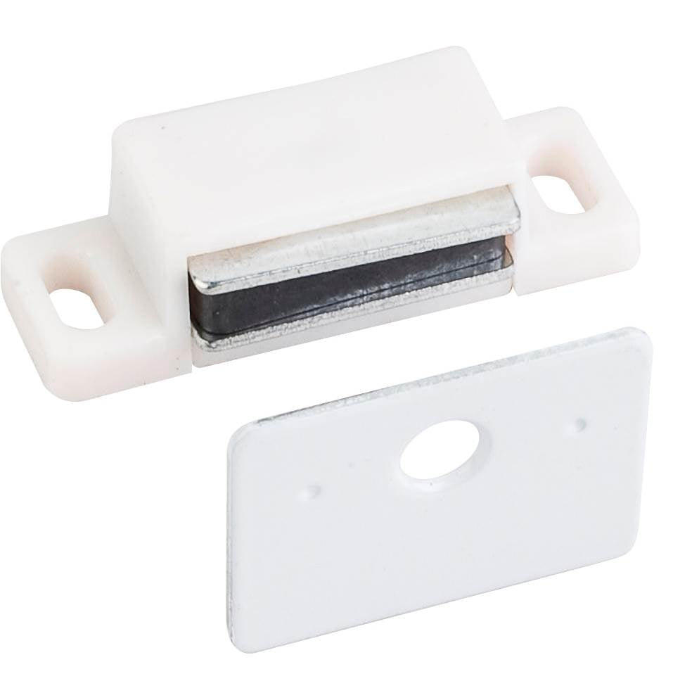Hardware Resources - 15 lb. White Single Magnetic Catch with Polished White Strike and Screws - White