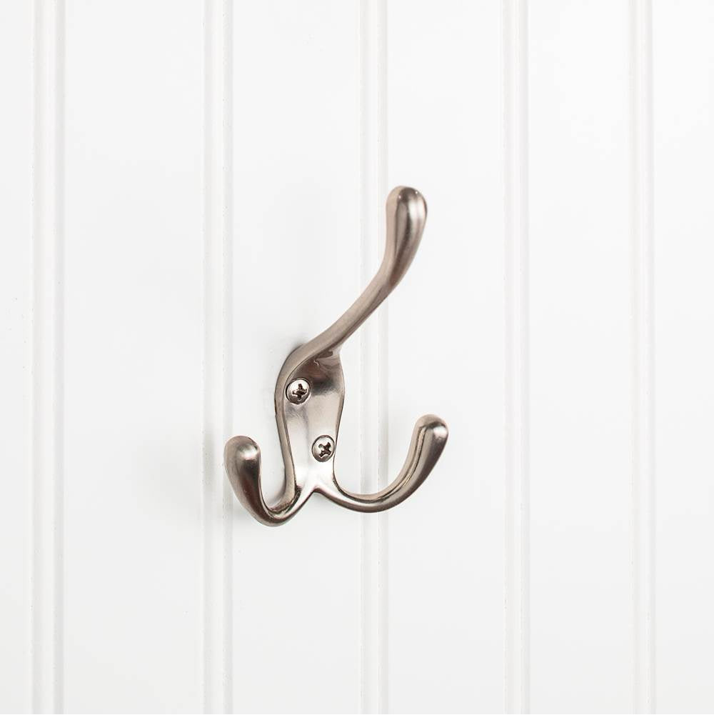 Hardware Resources - 4'' Satin Nickel Large Triple Prong Wall Mounted Hook - Satin Nickel