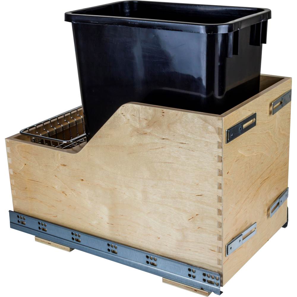 Hardware Resources - Single 35 Quart Bottom-Mount Soft-close Trashcan Pullout for Door Mounting, Includes Black Can - Black