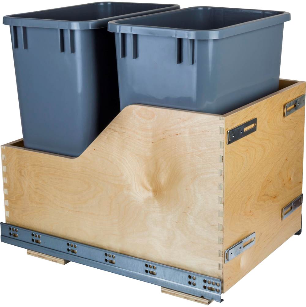 Hardware Resources - Double 35 Quart Bottom-Mount Soft-close Trashcan Pullout for Door Mounting, Includes Two Grey Cans - Grey