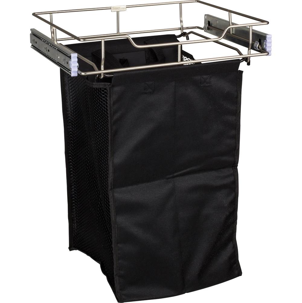 Hardware Resources - Satin Nickel 14'' Deep Pullout Canvas Hamper with Removable Laundry Bag - Satin Nickel