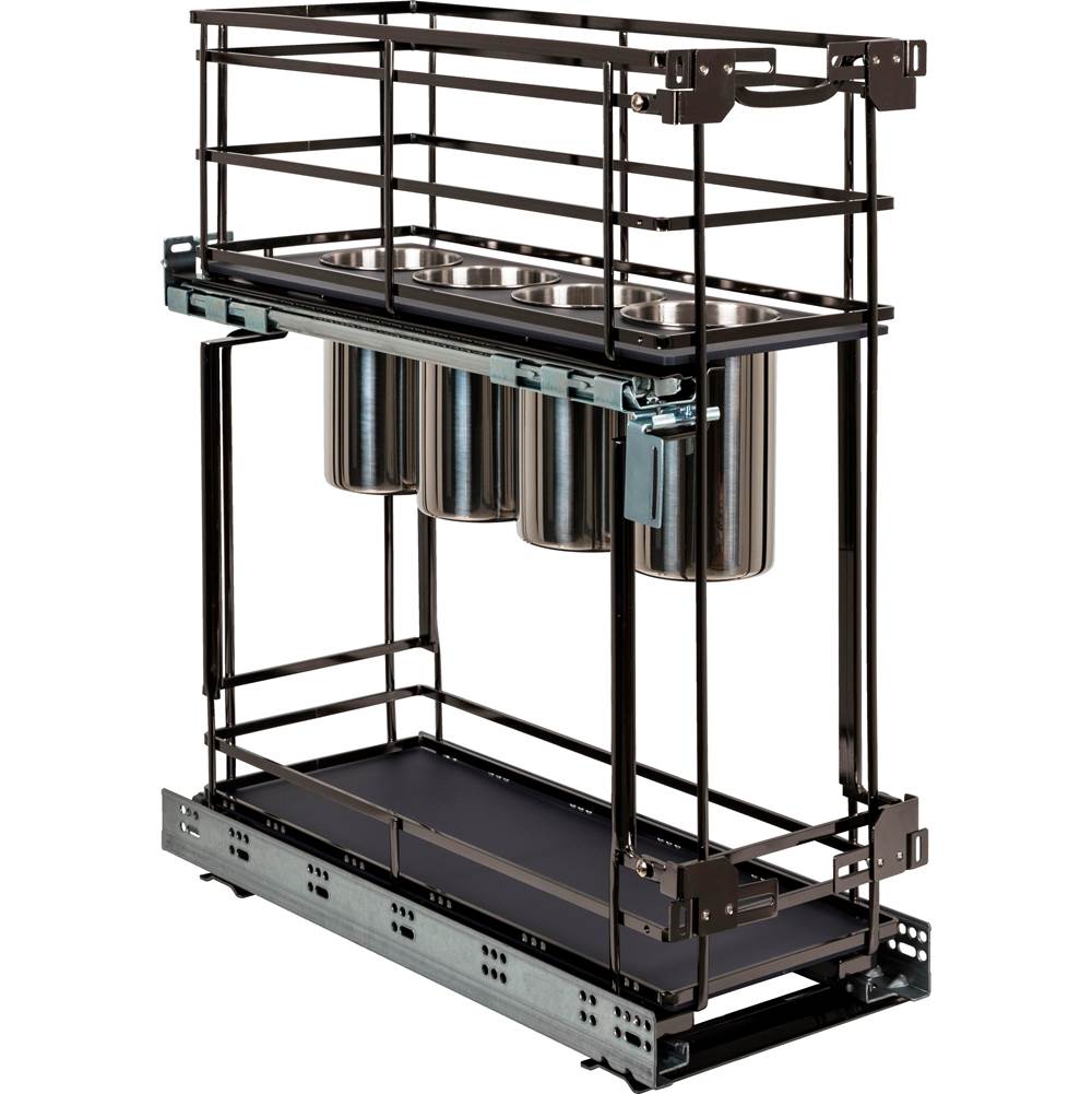 Hardware Resources - 8'' Black Nickel STORAGE WITH STYLE Metal ''No Wiggle'' Soft-close Utensil Base Pullout - Black Nickel
