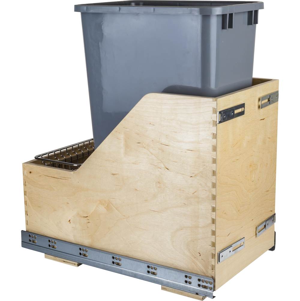 Hardware Resources - Single 50 Quart Bottom-Mount Soft-close Trashcan Pullout for Door Mounting, Includes Grey Can - Grey
