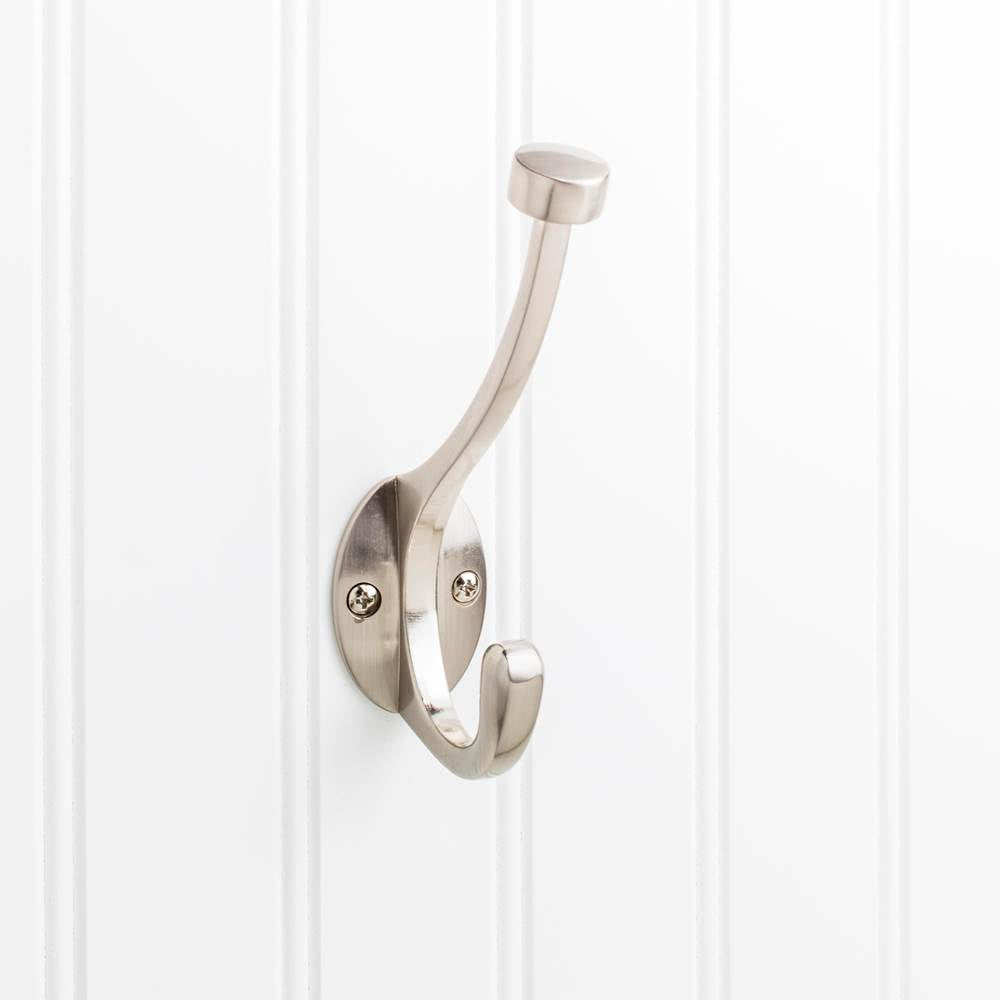 Hardware Resources - 5-1/2'' Satin Nickel Pilltop Double Prong Wall Mounted Hook - Satin Nickel