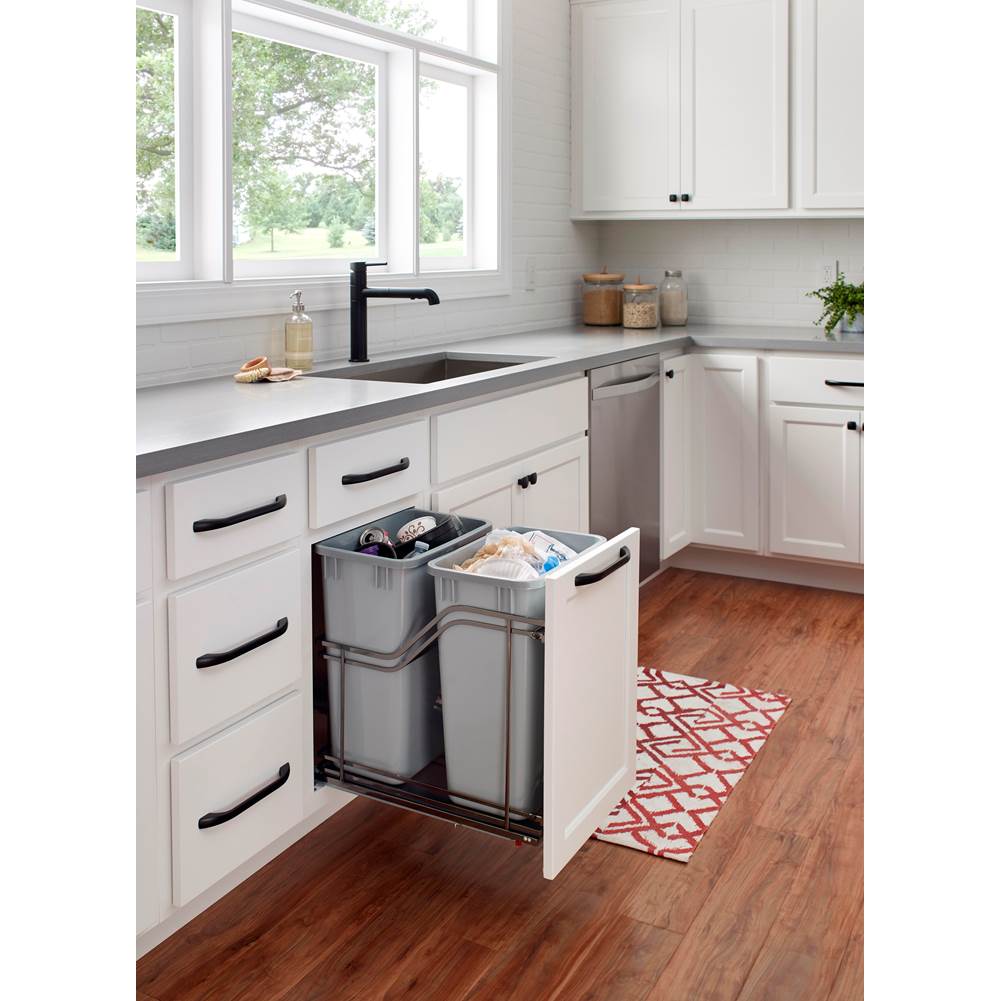 Double 35 Quart Black Nickel STORAGE WITH STYLE Metal Soft-close Trashcan Pullout