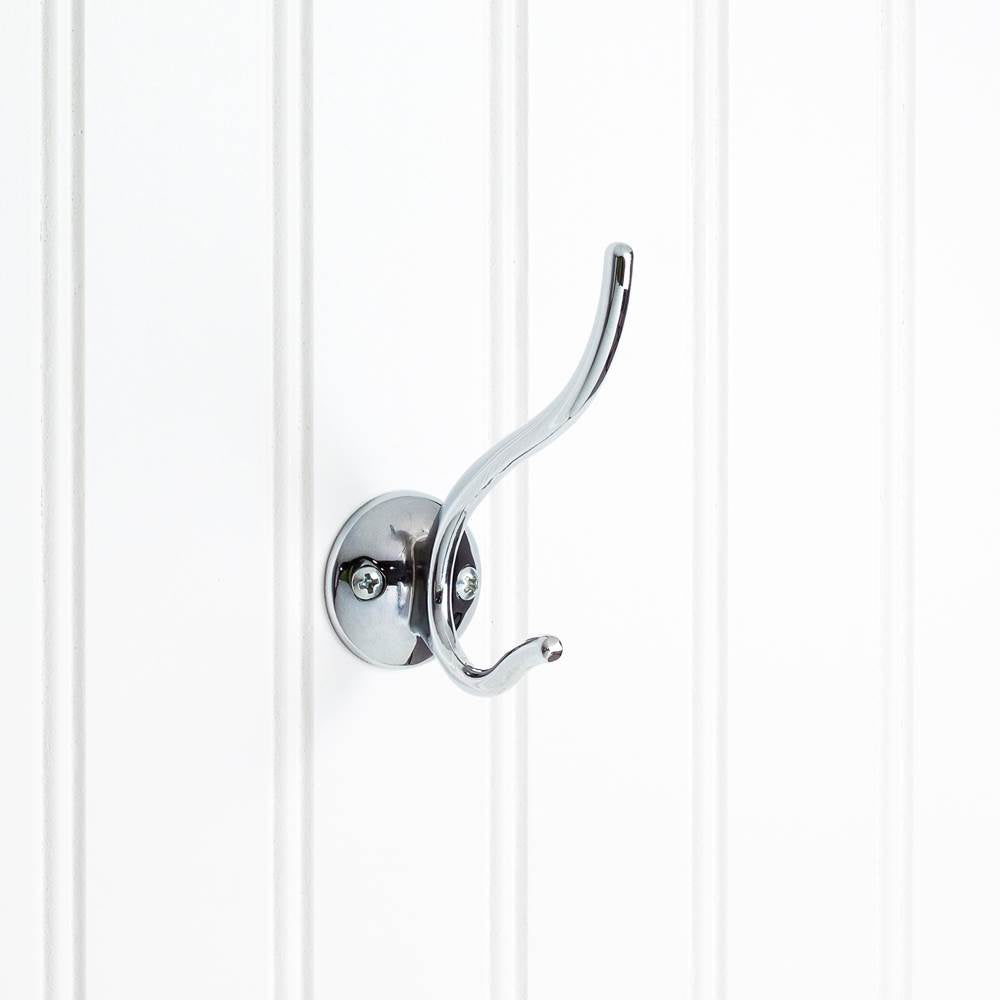 Hardware Resources - 3-13/16'' Polished Chrome Slender Contemporary Double Prong Wall Mounted Hook - Polished Chrome