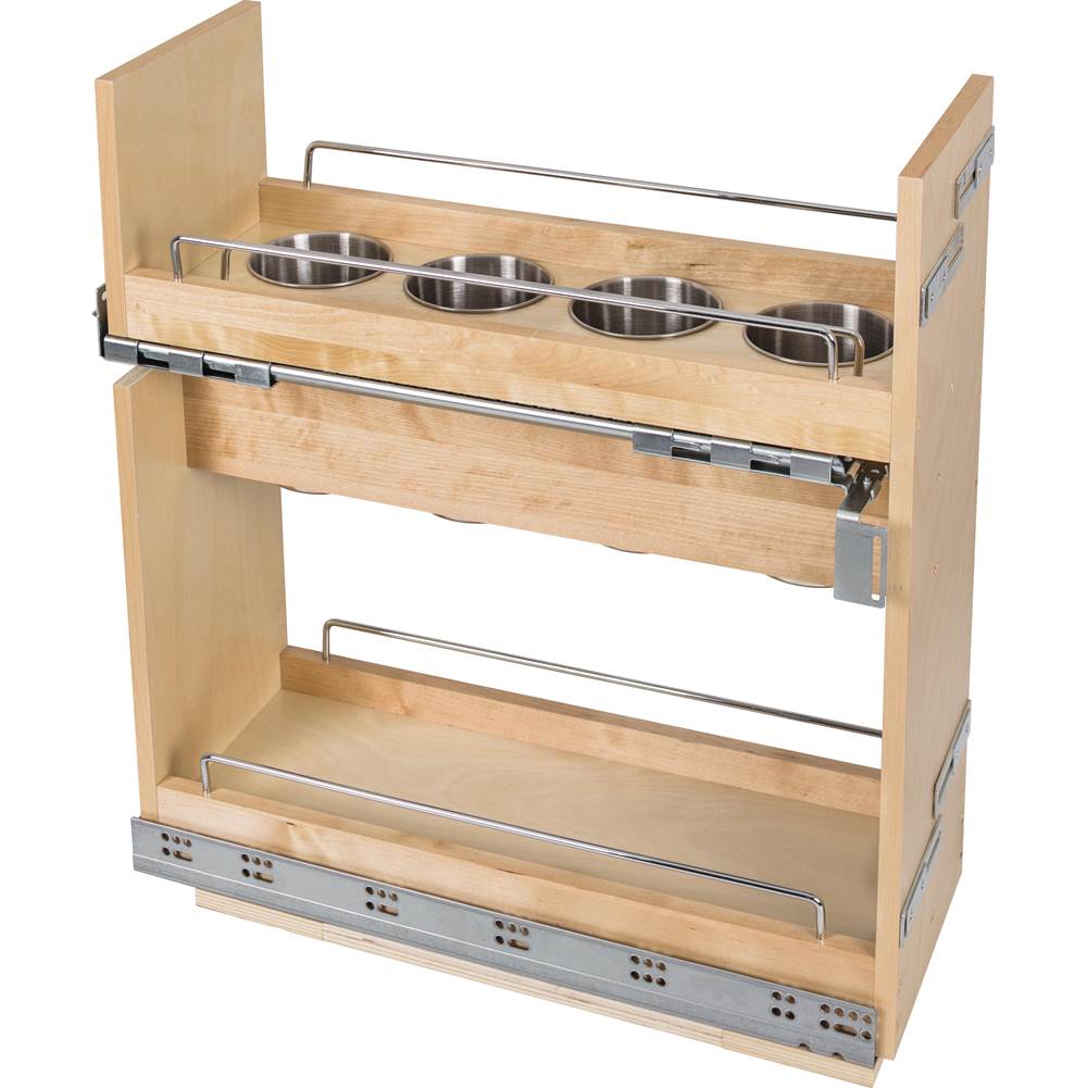 Hardware Resources - 8'' ''No Wiggle'' Utensil Bin Soft-close Base Cabinet Pullout, Pre-Assembled - UV Coated