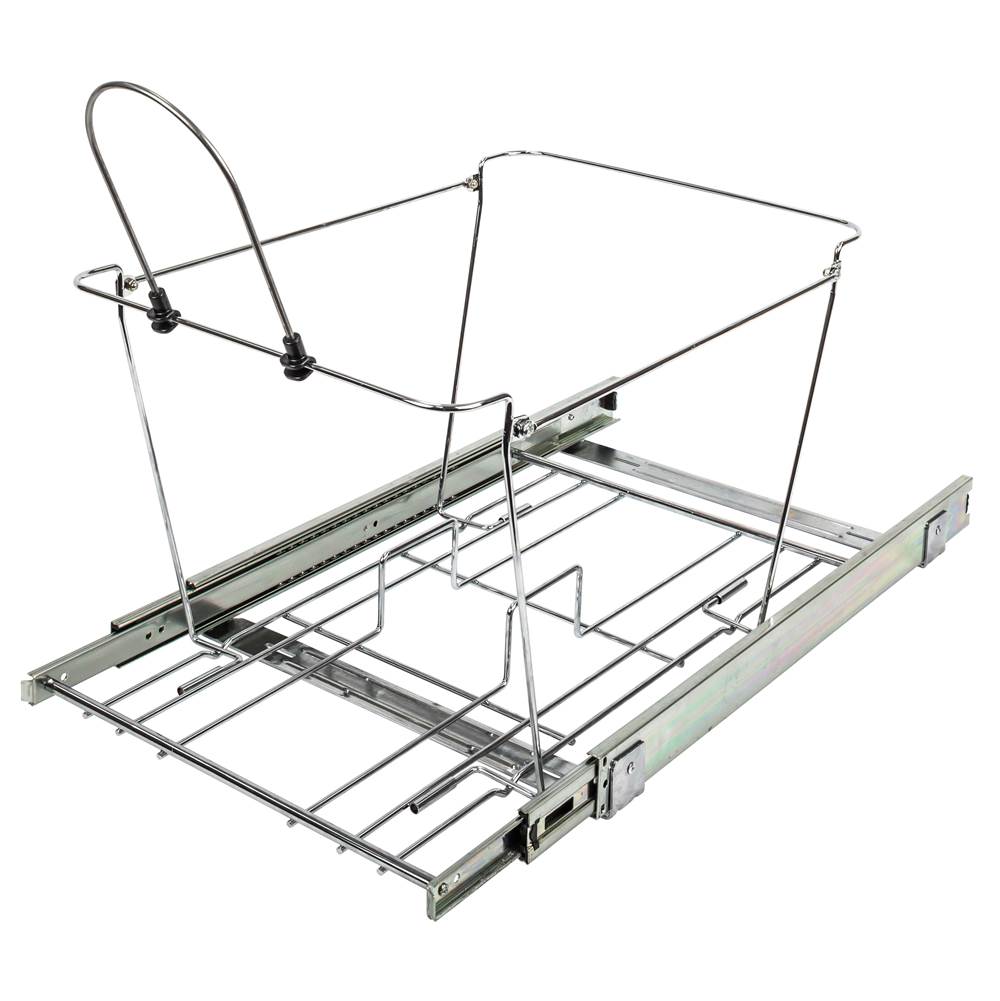 Hardware Resources - Double 50 Quart Polished Chrome Wire Bottom-Mount Trashcan Pullout - Polished Chrome