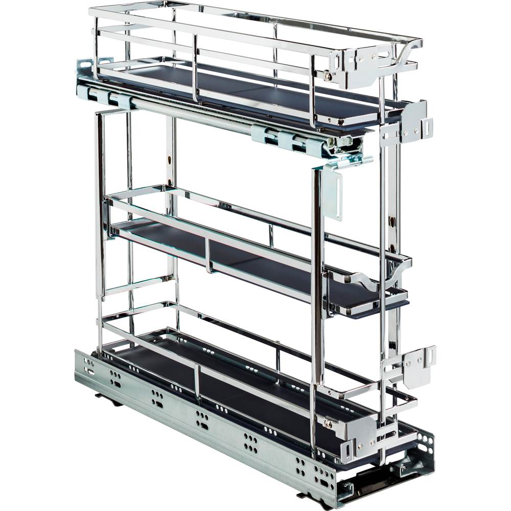Hardware Resources - 5'' Polished Chrome STORAGE WITH STYLE Metal ''No Wiggle'' Under Drawer Base Pullout, Preassembled with Soft-close Slides - Polished Chrome