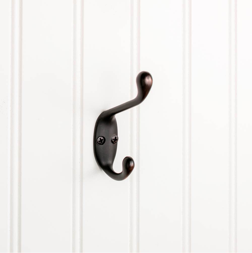 Hardware Resources - 3-3/8'' Brushed Oil Rubbed Bronze Small Transitional Double Prong Wall Mounted Hook - Brushed Oil Rubbed Bronze