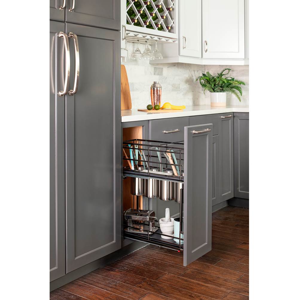 8'' Black Nickel STORAGE WITH STYLE Metal ''No Wiggle'' Soft-close Utensil Base Pullout
