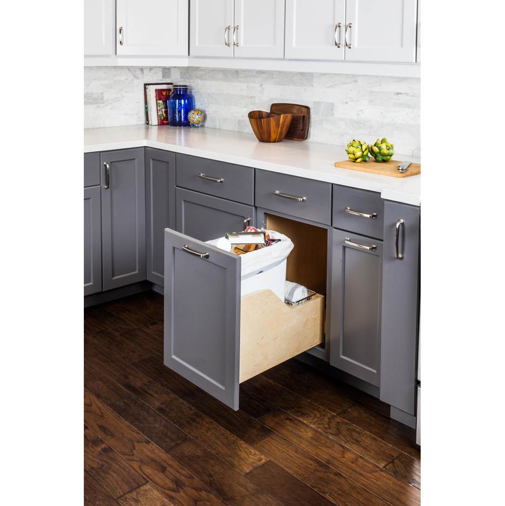 Single 50 Quart Bottom-Mount Soft-close Trashcan Pullout for Door Mounting, Includes Black Can
