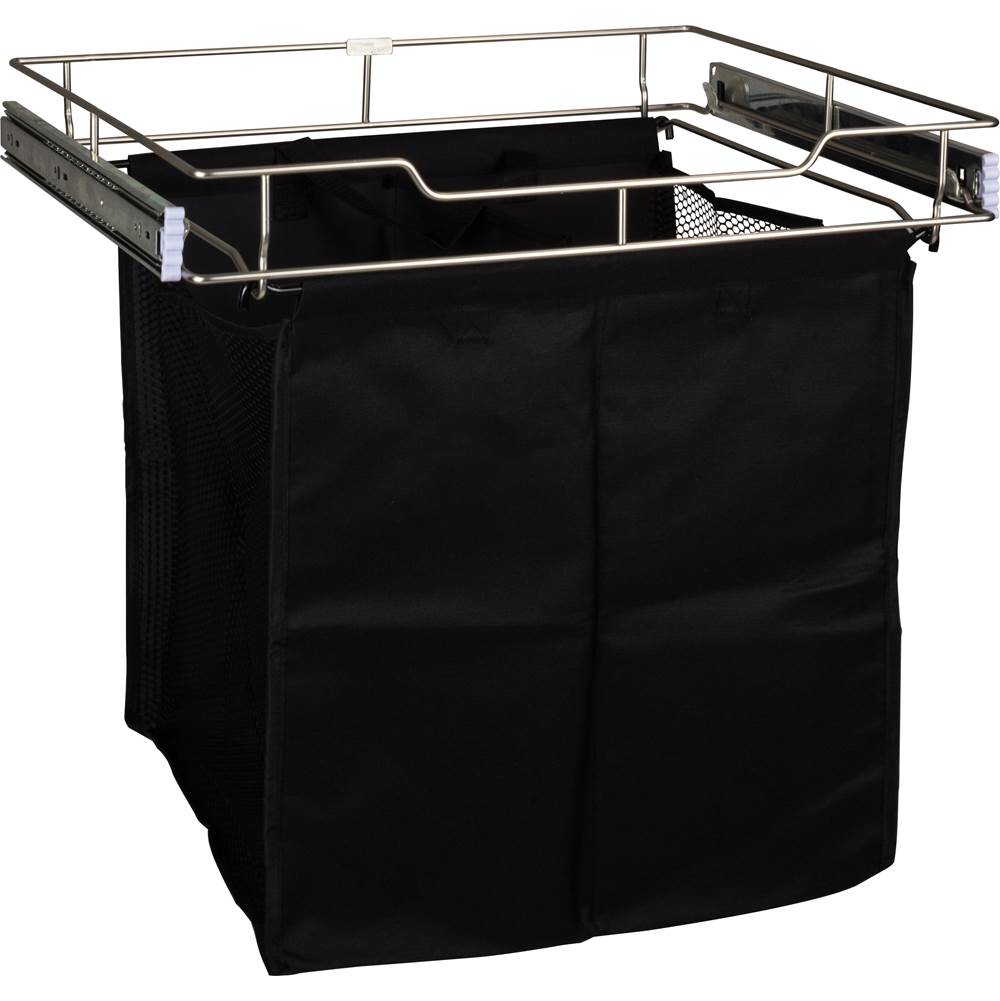 Hardware Resources - Satin Nickel 18'' Deep Pullout Canvas Hamper with Removable Laundry Bag - Satin Nickel