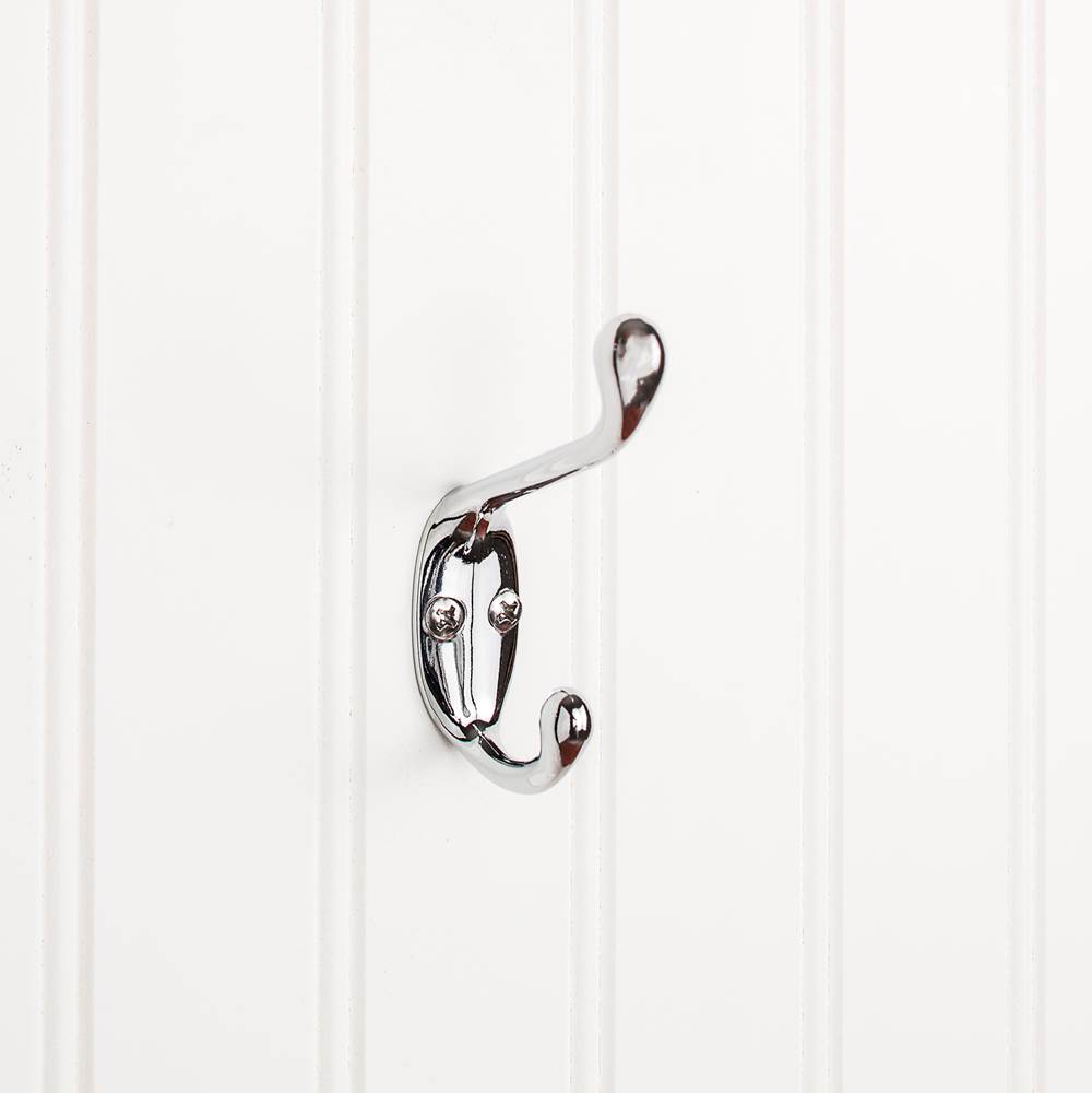 Hardware Resources - 3-3/8'' Polished Chrome Small Transitional Double Prong Wall Mounted Hook - Polished Chrome