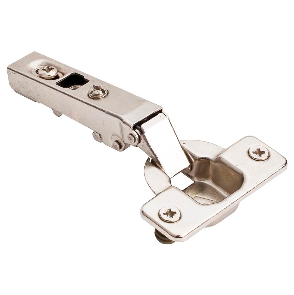 Hardware Resources - 110 degree Standard Duty Full Overlay Screw Adjustable Self-close Hinge with Press-in 8 mm Dowels - Polished Nickel