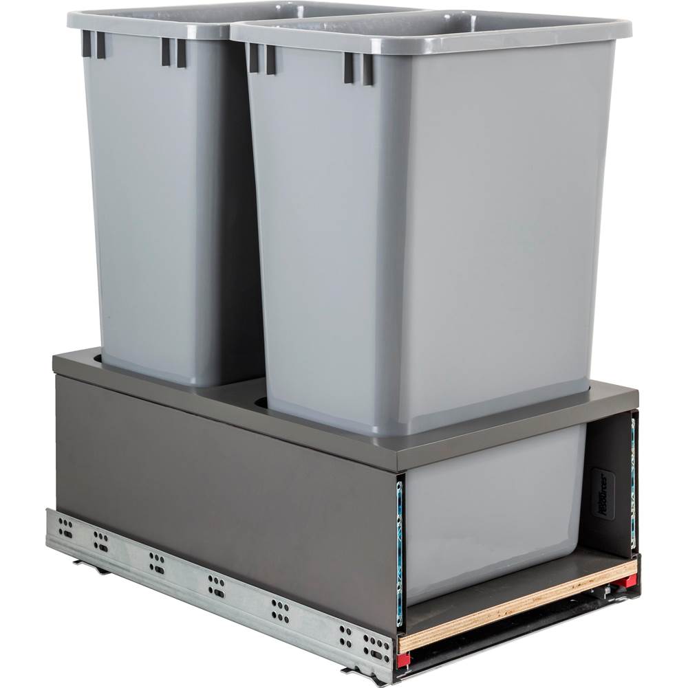 Hardware Resources - Double 50 Quart Metal Drawer Box Soft-close Trashcan Pullout - Grey