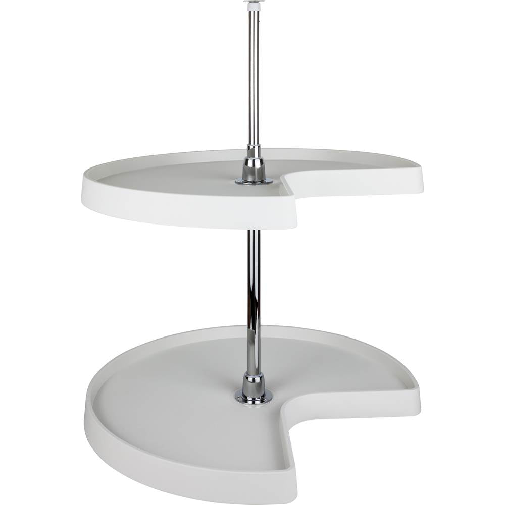Hardware Resources - 24'' Kidney Two-Shelf Plastic Lazy Susan Set with Chrome Hubs - White
