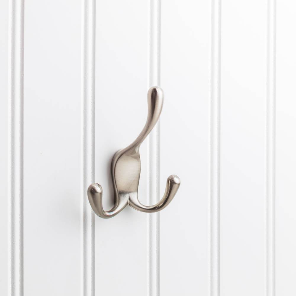 Hardware Resources - 4'' Satin Nickel Large Concealed Triple Prong Wall Mounted Hook - Satin Nickel