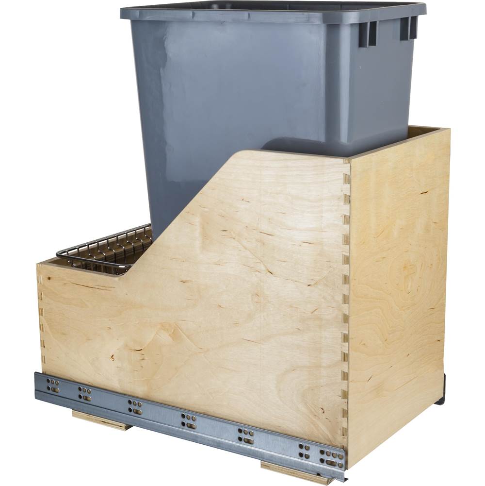Hardware Resources - Single 50 Quart Wood Bottom-Mount Soft-close Trashcan Rollout for Hinged Doors, Includes Grey Can - Grey