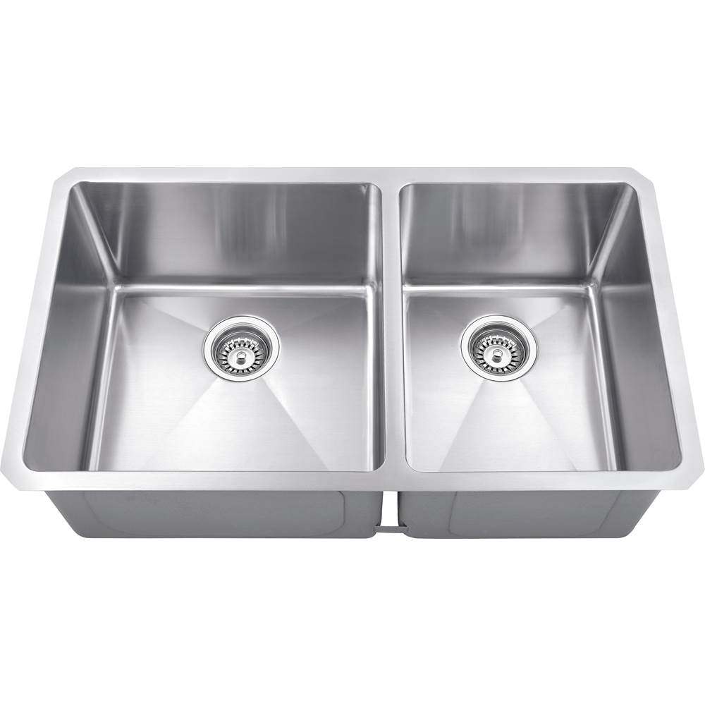 Hardware Resources - 32'' L x 19'' W x 10'' D Undermount 16 Gauge Handmade Stainless Steel 60/40 Double Bowl Sink - Stainless Steel