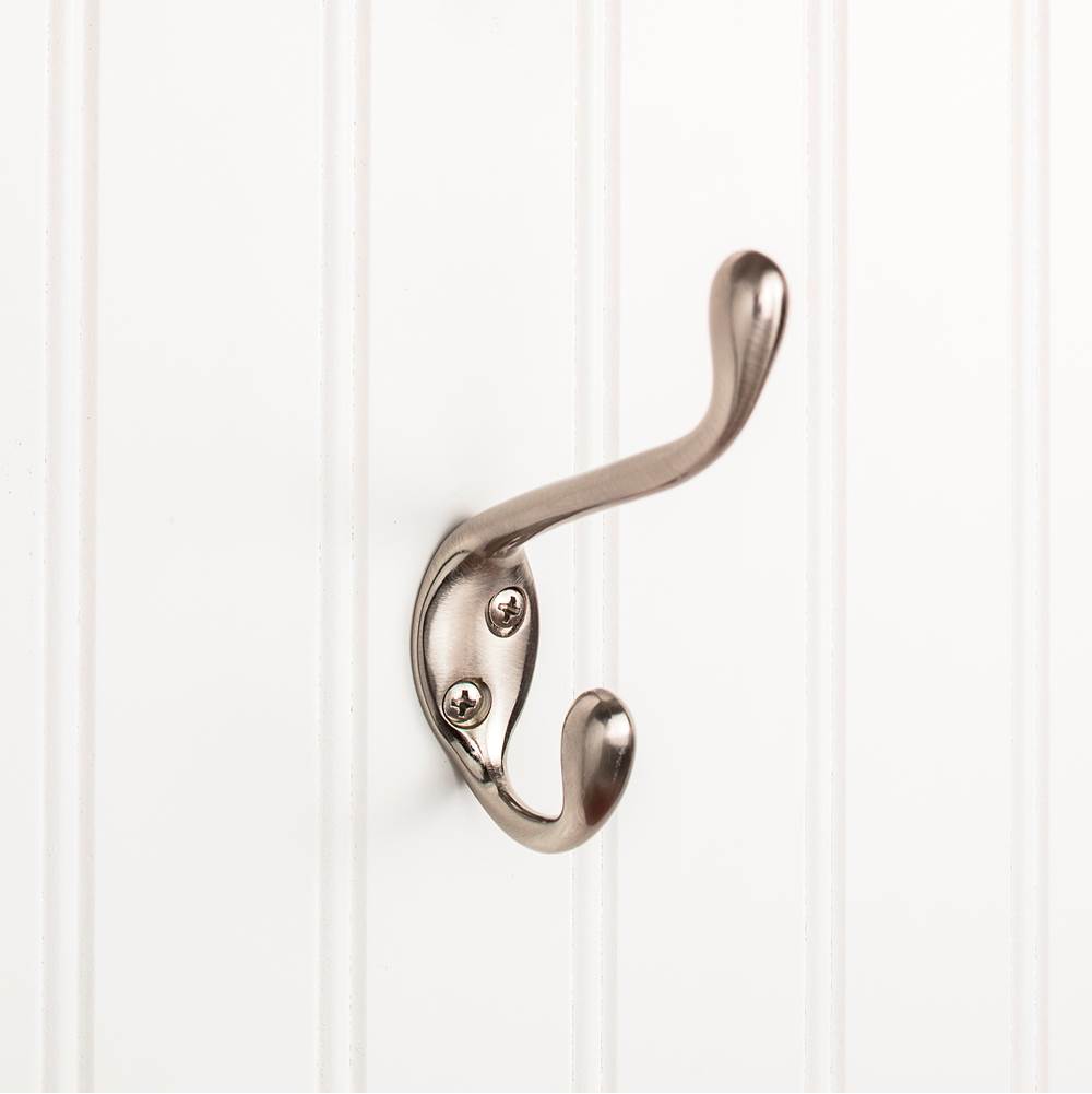 Hardware Resources - 4-1/2'' Satin Nickel Large Transitional Double Prong Wall Mounted Hook - Satin Nickel