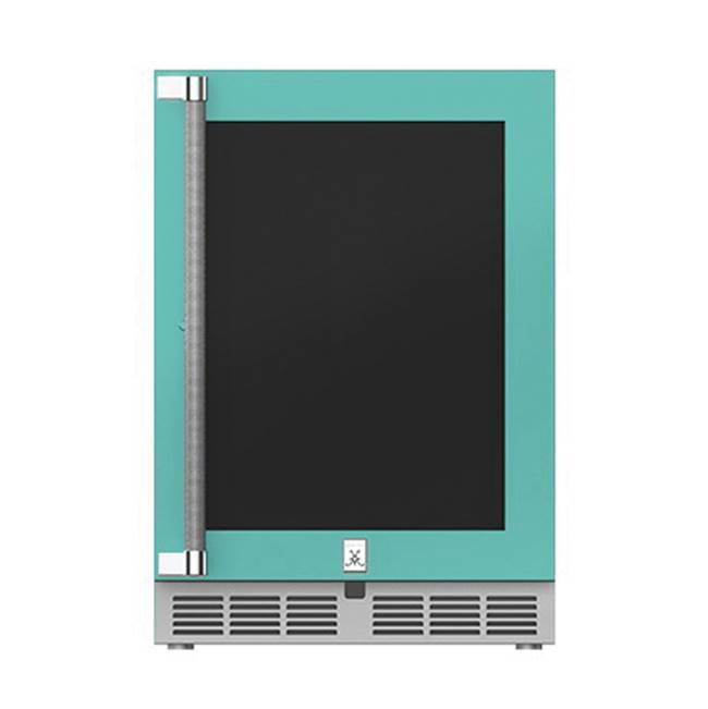 Hestan - 24'' Dual Zone Refrigerator with Wine, Glass Door and Lock, Right Hinged - Bora Bora Turquoise
