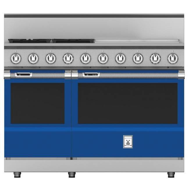 Hestan - Range, 4 Burner with 24'' Griddle, Dual Fuel, 48'' - Prince Blue