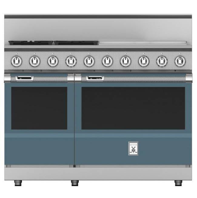 Hestan - Range, 4 Burner with 24'' Griddle, Dual Fuel, 48'' - Pacific Fog Dark Gray