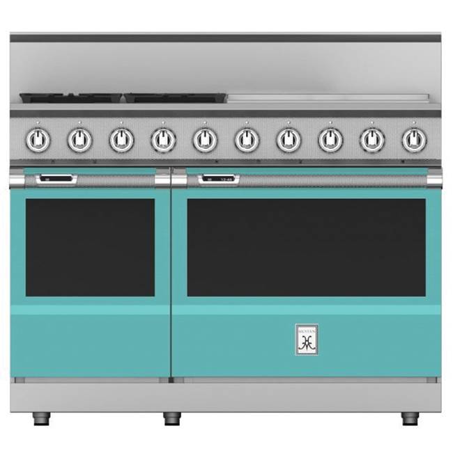 Hestan - Range, 4 Burner with 24'' Griddle, Dual Fuel, 48'' - Bora Bora Turquoise