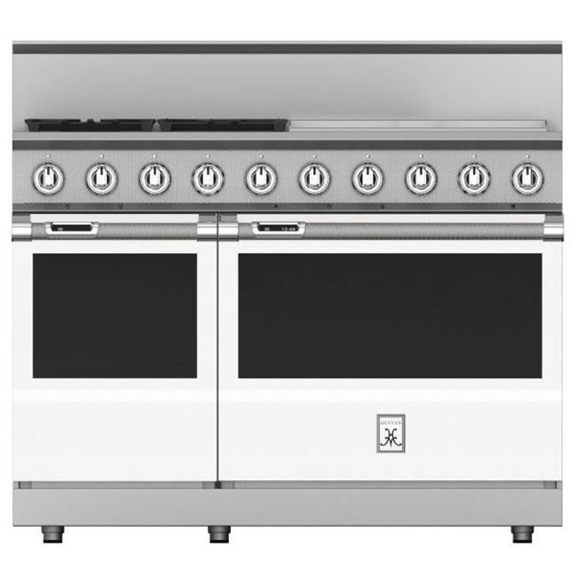 Hestan - Range, 4 Burner with 24'' Griddle, Dual Fuel, 48'' - Froth White